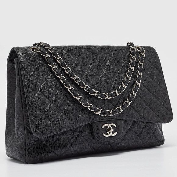 CHANEL Black Quilted Caviar Leather Maxi Classic Single Flap Bag - Picture 3 of 8